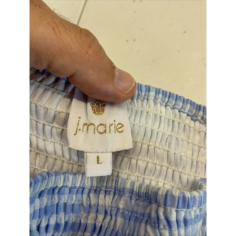 J Marie The‎ Julia Skort size L Blue and white smocked tiered Linen Gingham